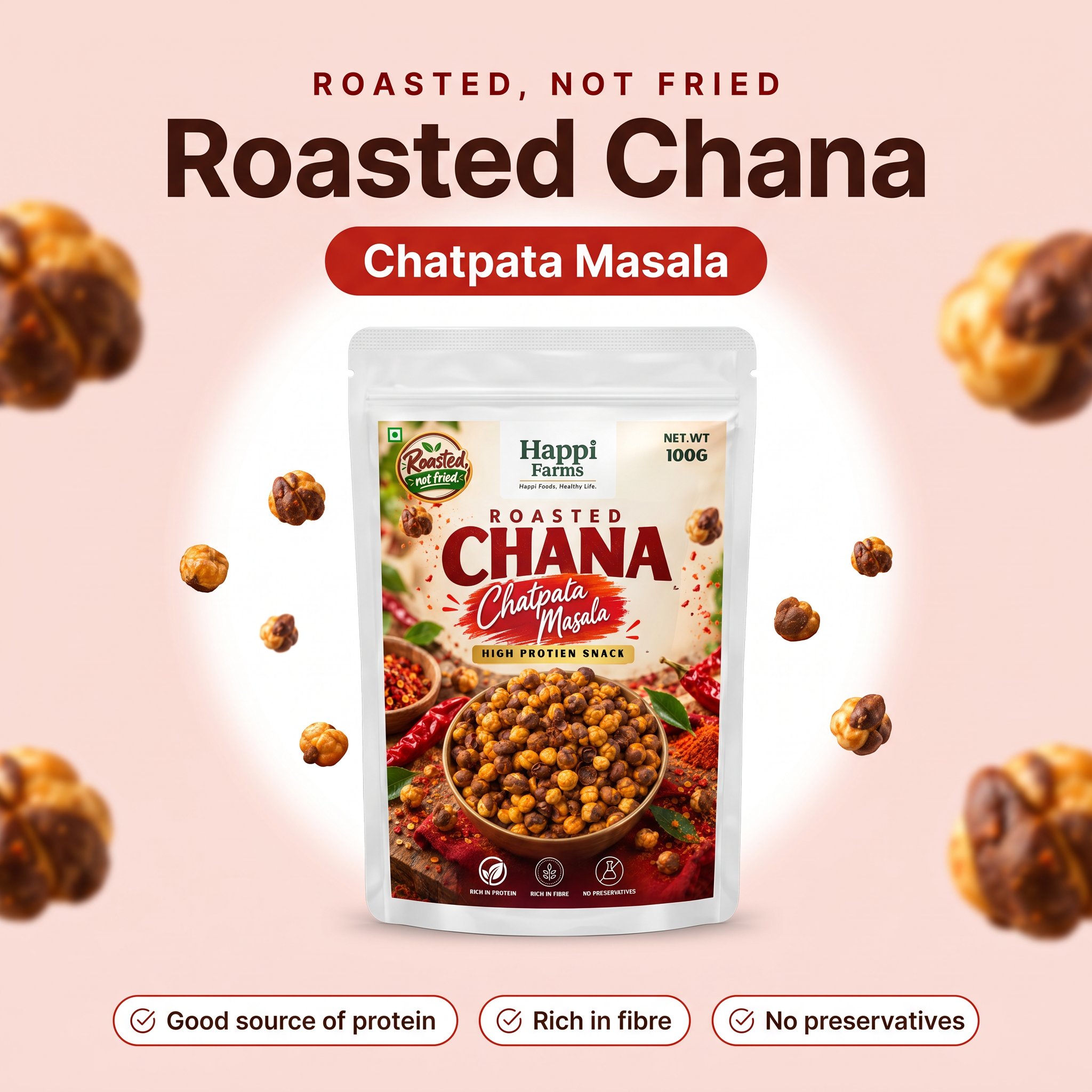 Happi Farms Roasted Chana Chatpata Masala 100g pack